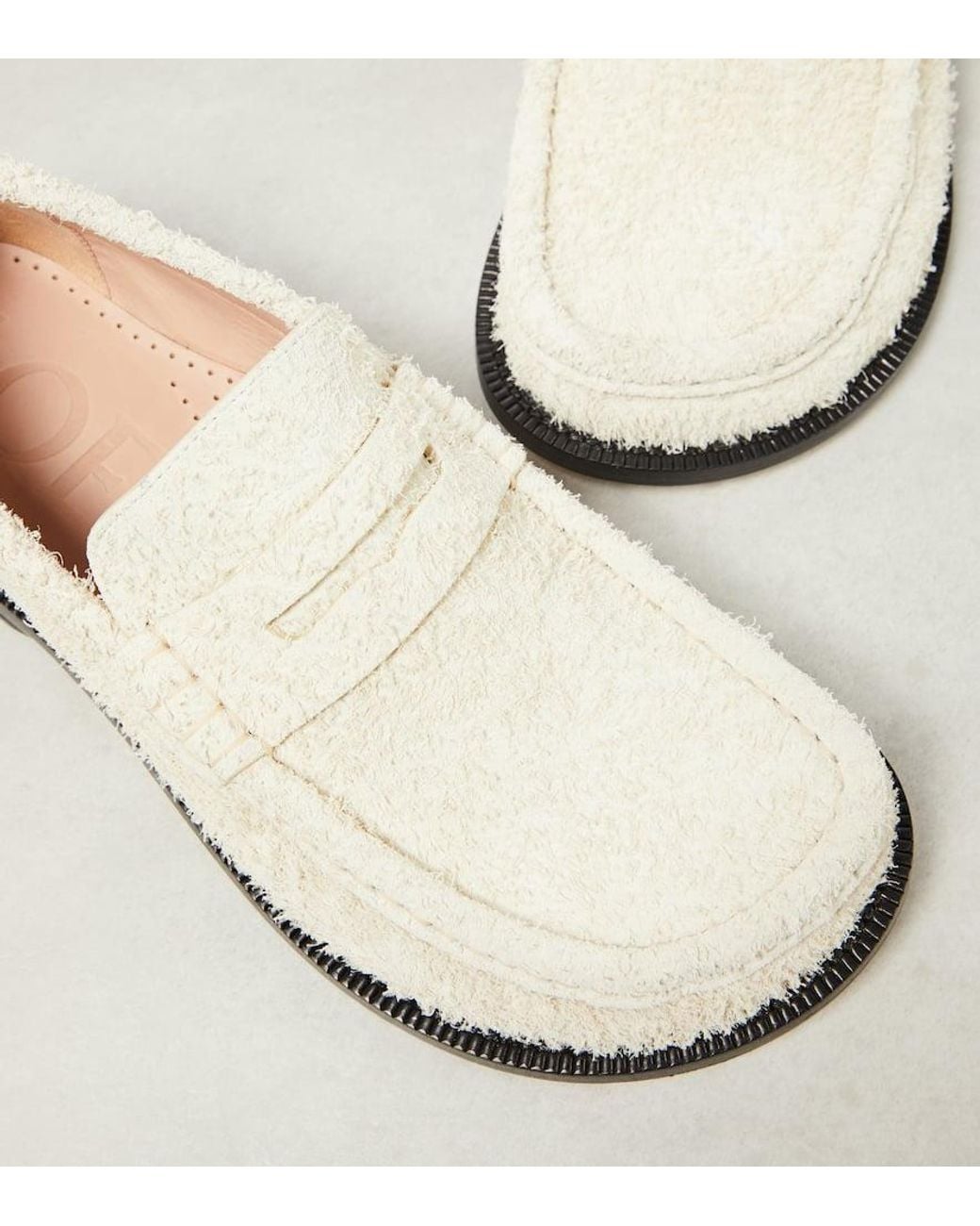 Loewe Campo Brushed Suede Penny Loafers in White | Lyst