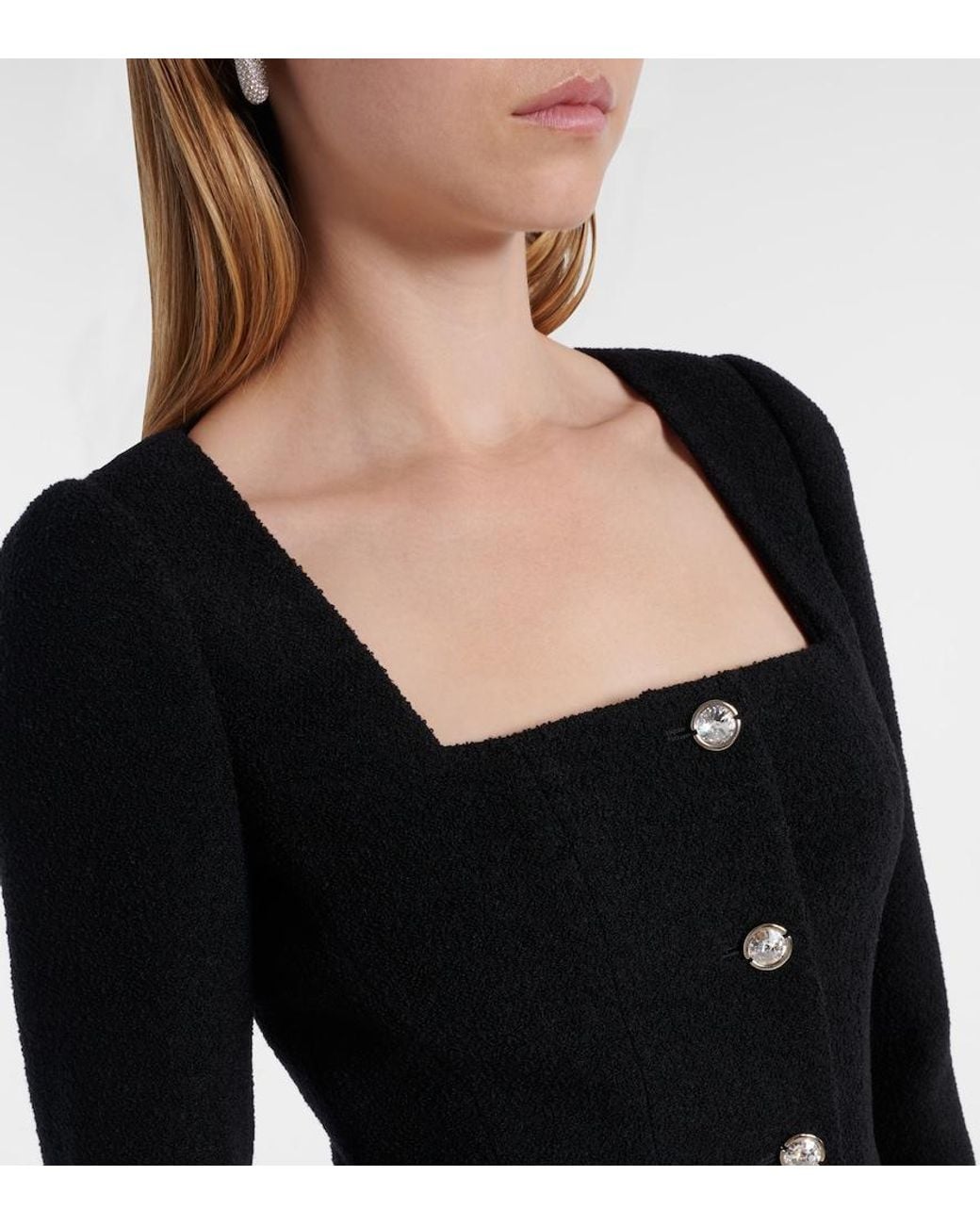 Alessandra Rich Black Wool-Blend Twill Boucle Jacket