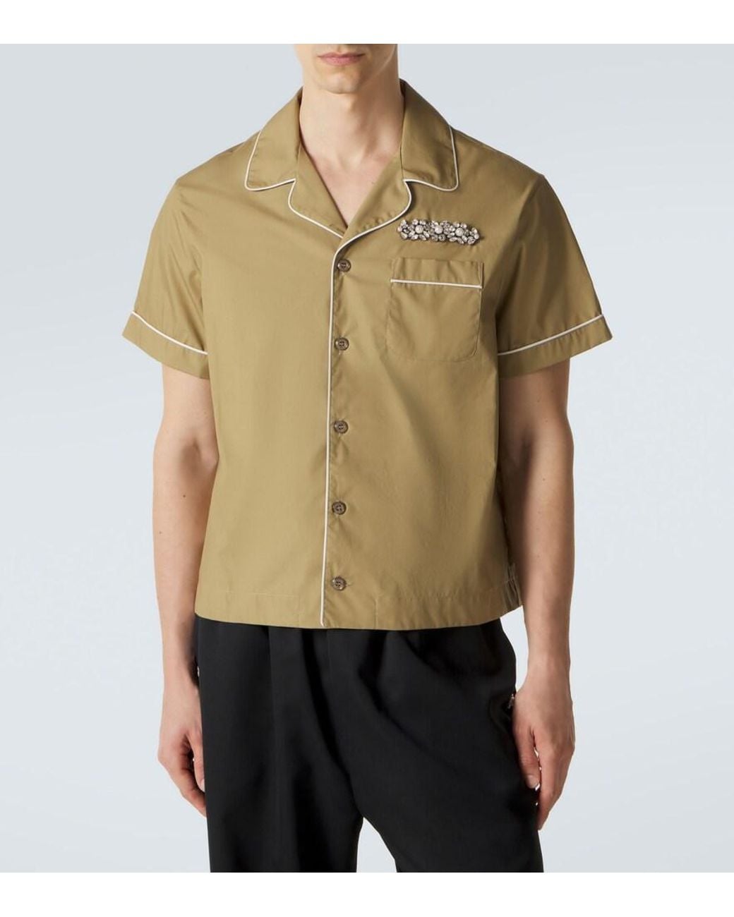 Simone Rocha Natural Embellished Cotton Bowling Shirt for men