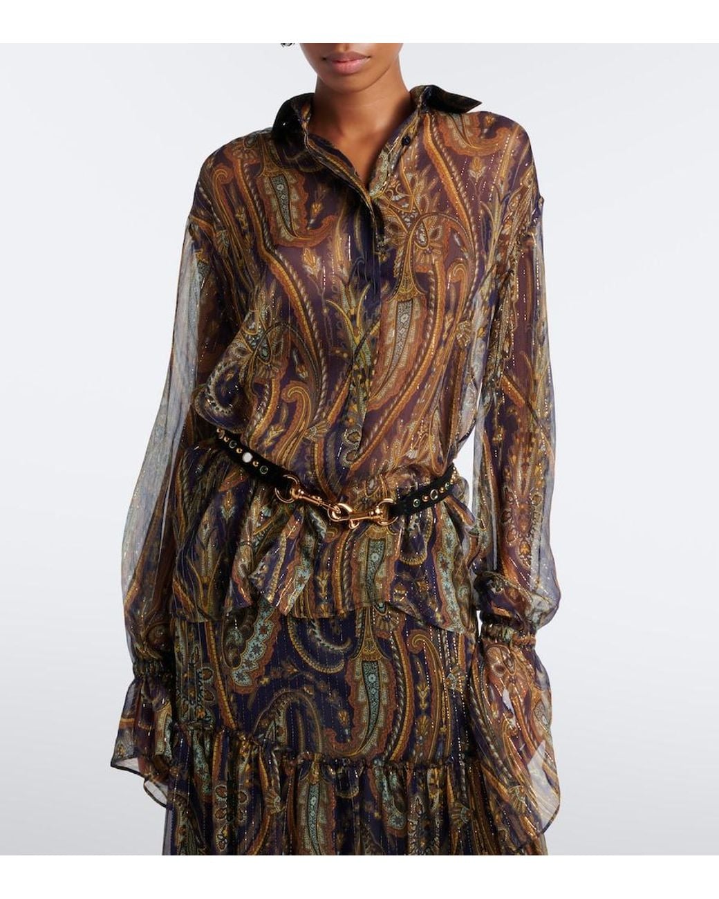 Etro Multicolor Paisley Silk-Blend Chiffon Shirt