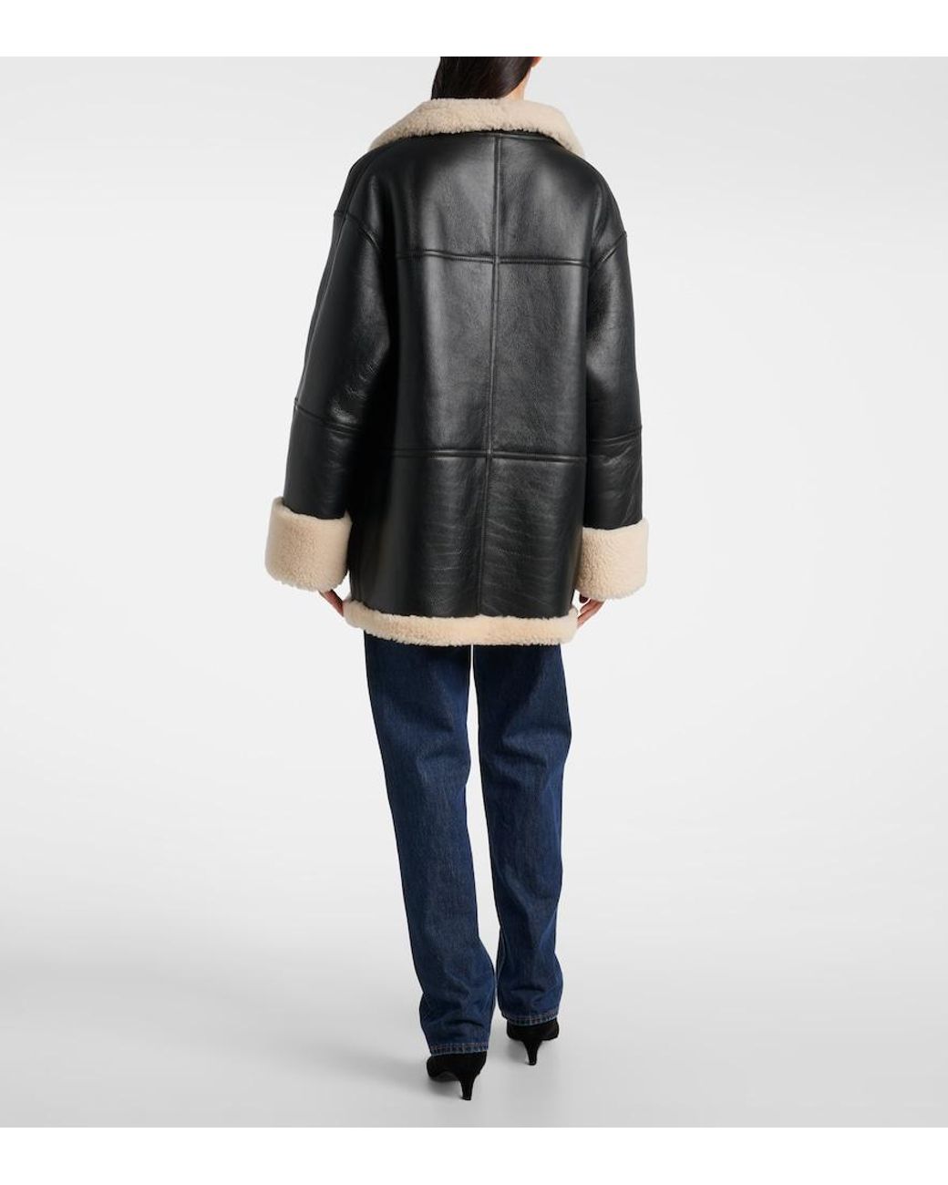 Totême  Black Shearling Leather Biker Jacket