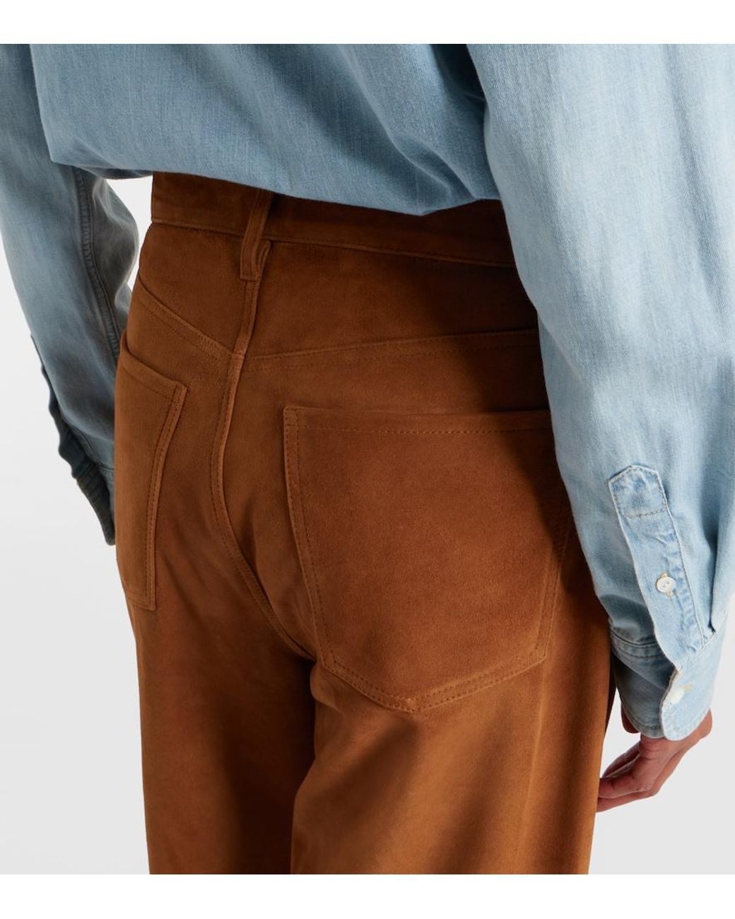 Citizens of Humanity Brown Miro Mid-Rise Suede Straight-Leg Pants