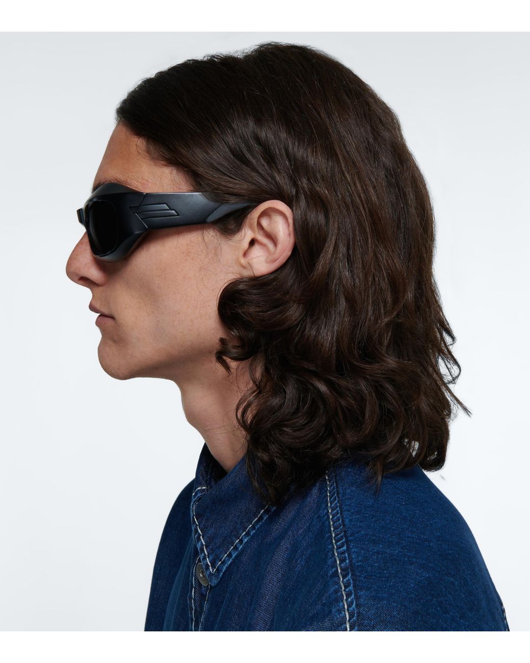 Bottega Veneta Wrap Around Sunglasses in Blue