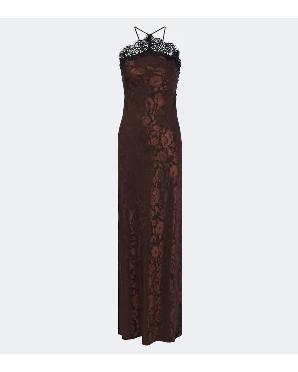 Veronica Beard Brown Rue Floral Jacquard Silk-Blend Gown