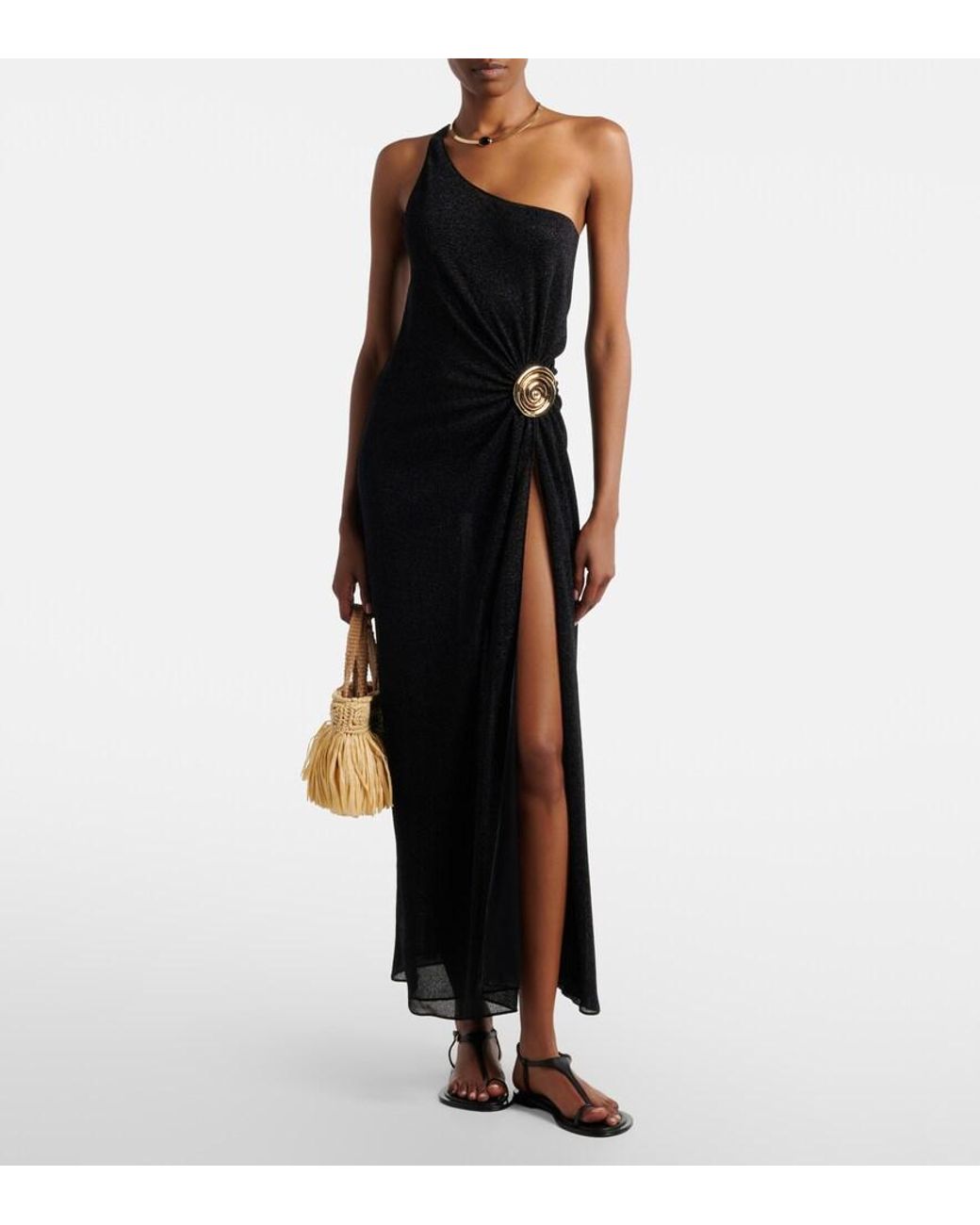 Oseree Black Lumiere Gathered Maxi Dress