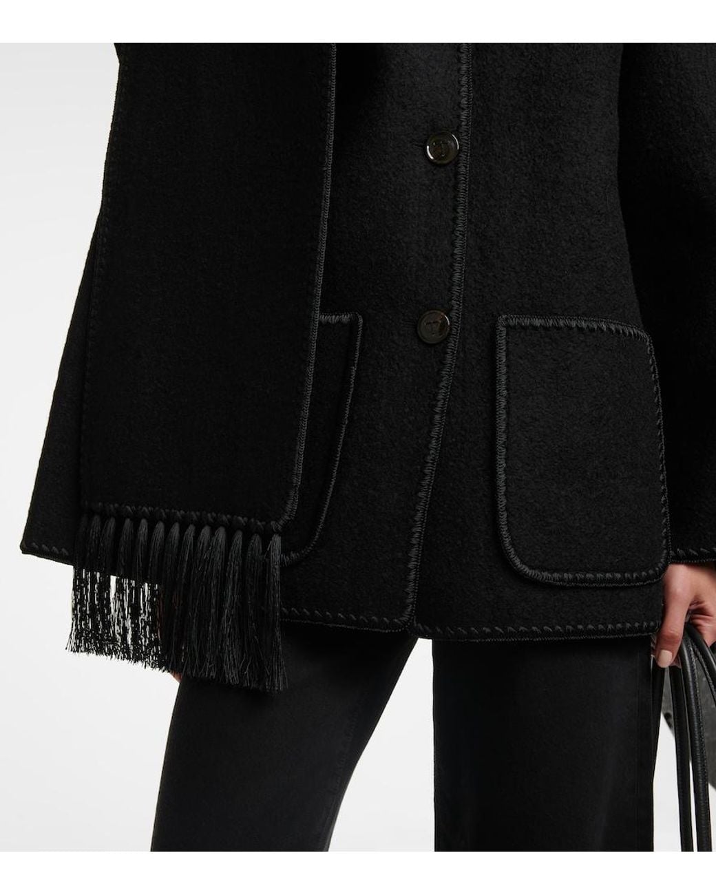 Totême  Black Embroidered Wool-Blend Scarf Jacket