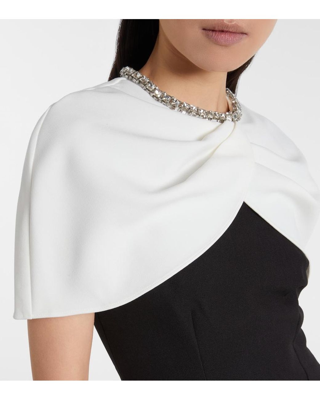Roland Mouret Black Embellished Shawl-Overlay Midi Dress