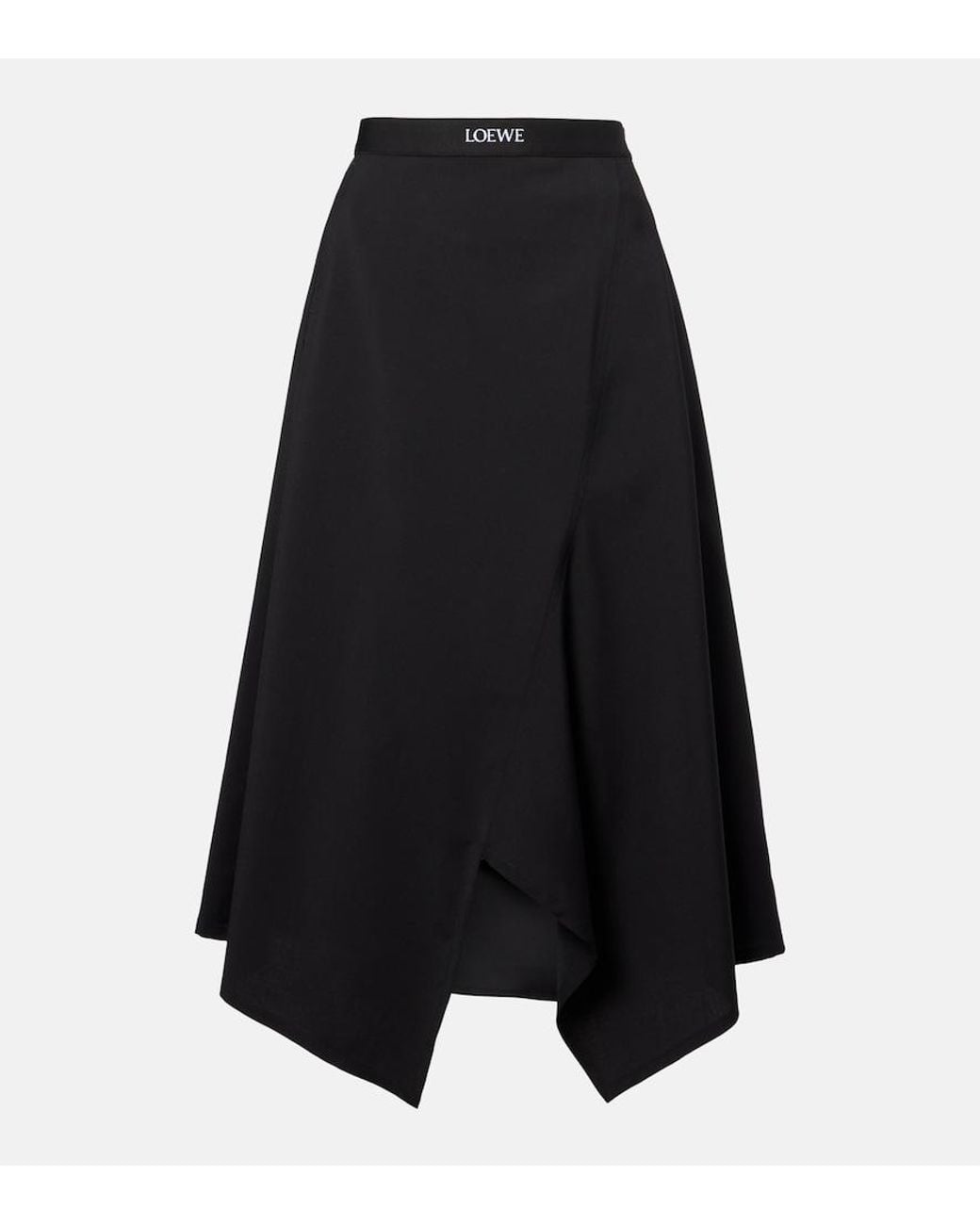Loewe Black High-Rise Wool Midi Skirt