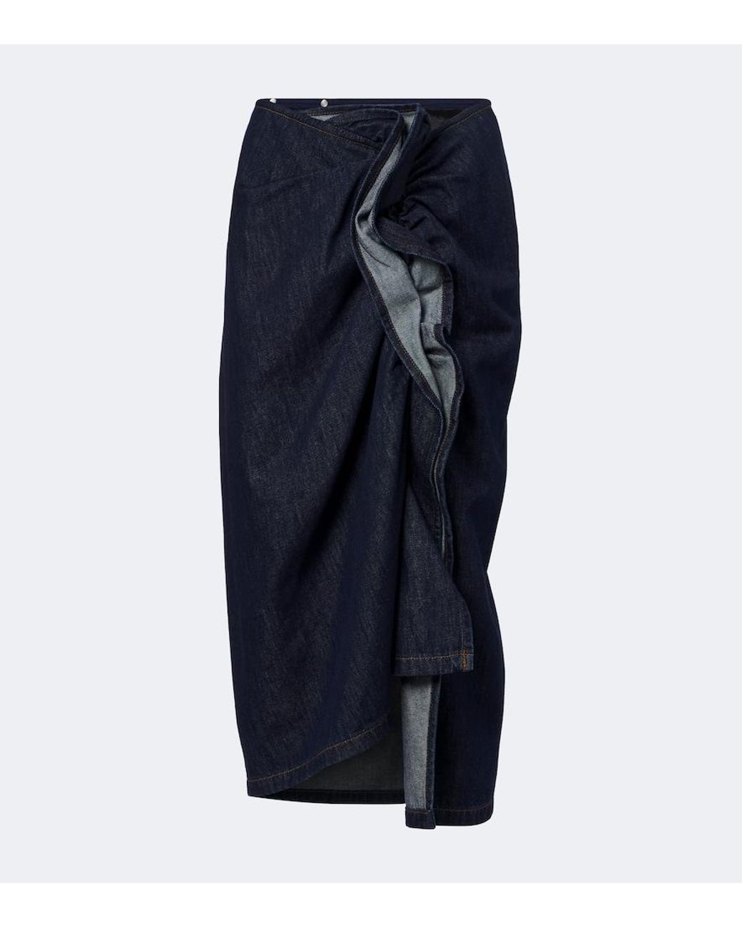 Dries Van Noten Blue Draped Asymmetric Denim Midi Skirt