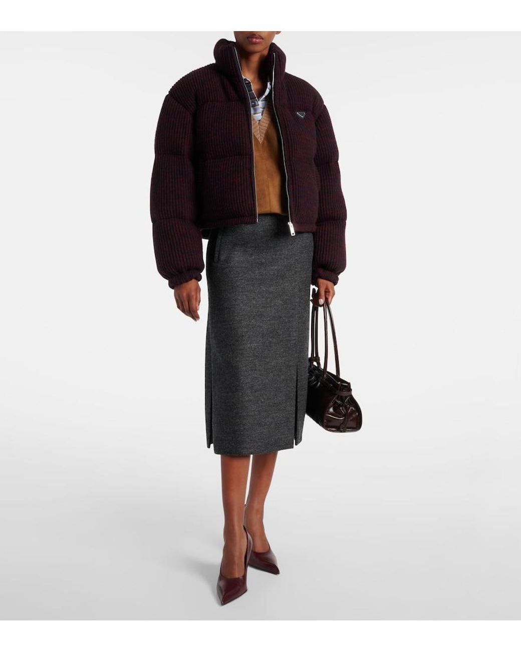 Prada Purple Cropped Wool And Cashmere Down Jacket