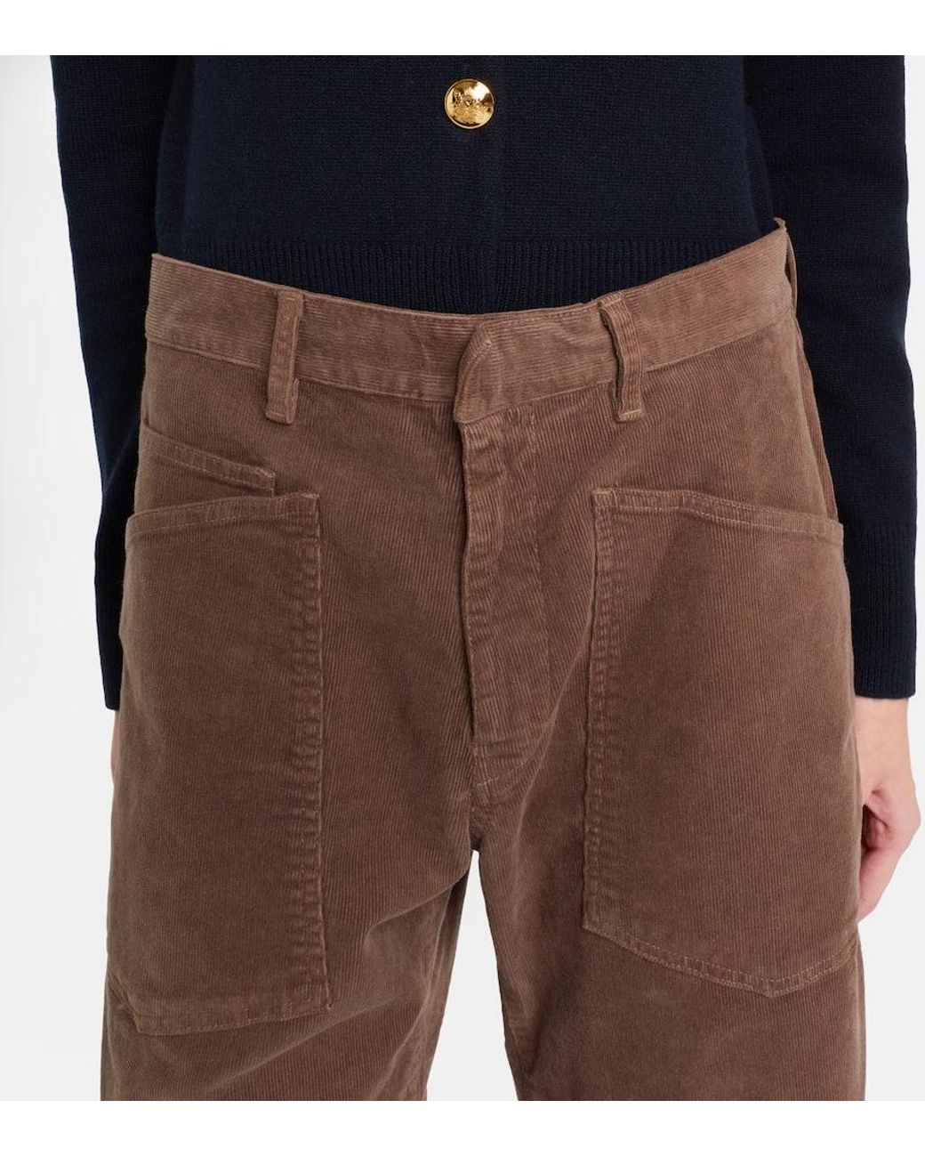 Nili Lotan Brown Shon Corduroy Barrel-Leg Pants