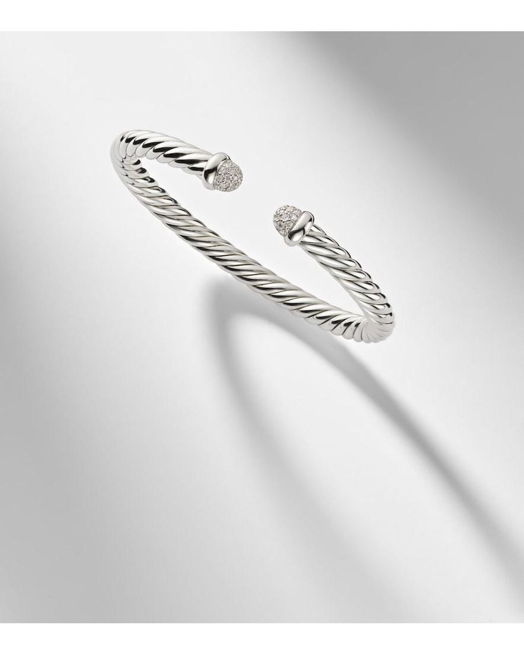 David Yurman Metallic Cable Flex Sterling Cuff Bracelet With Diamonds