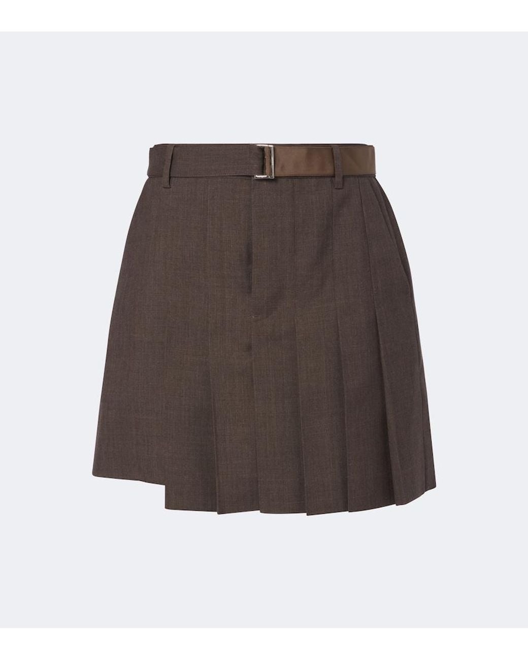 Sacai Brown Pleated Asymmetric Wool Skort