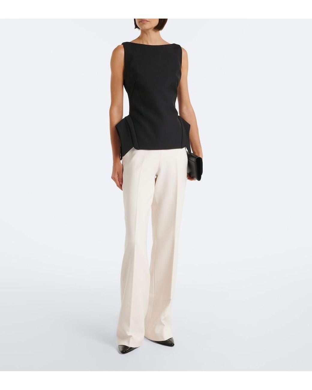Roland Mouret White Crepe Wide-Leg Pants