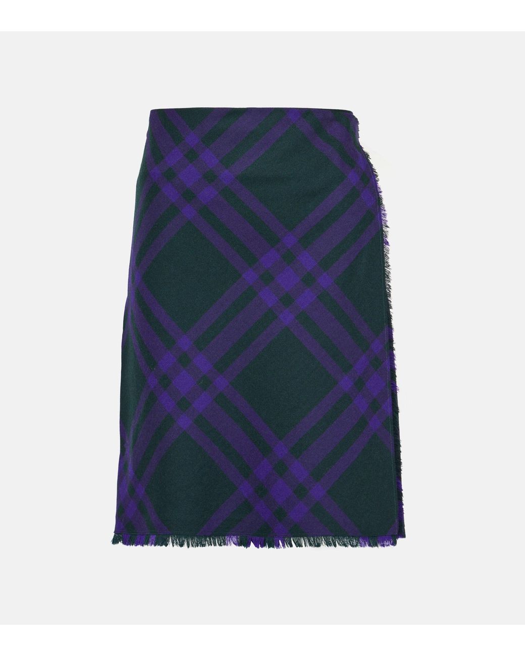 Burberry Checked Wool Wrap Skirt in Blue Lyst