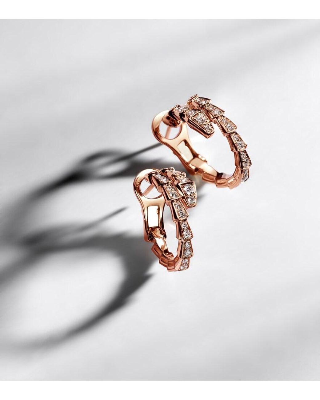 BVLGARI White Serpenti Viper 18Kt Rose Hoop Earrings With Diamonds