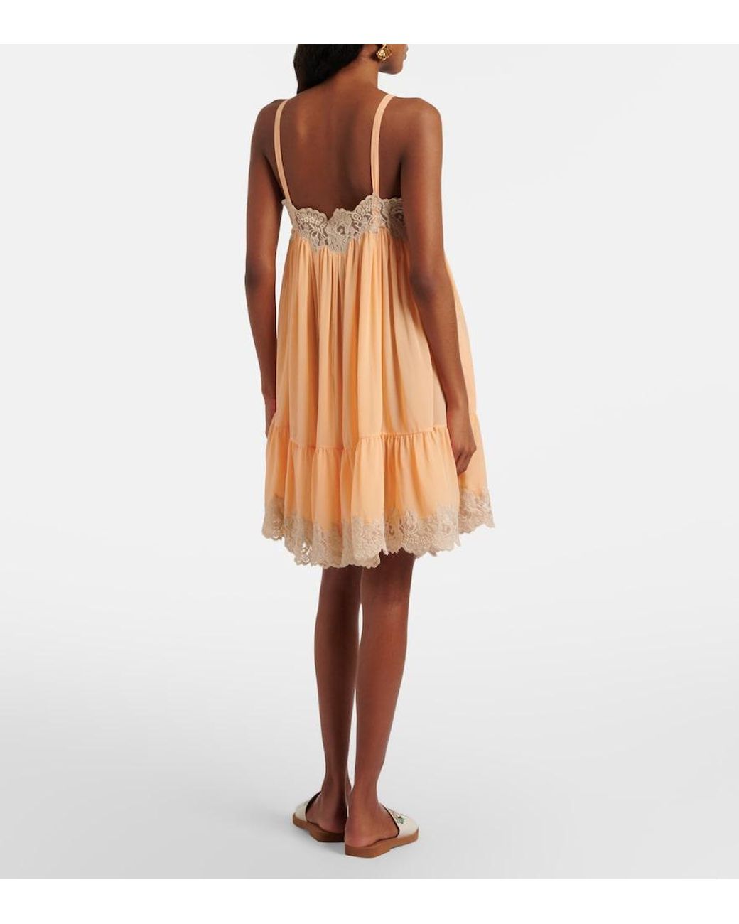 Chloé Orange Lace-Trimmed Silk Georgette Minidress