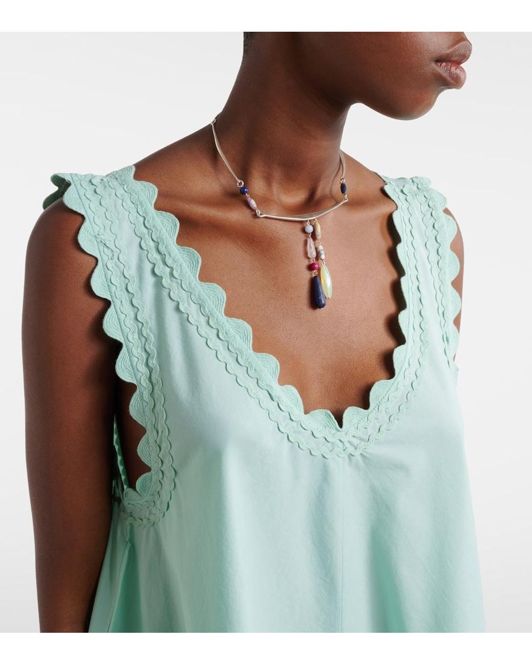 Juliet Dunn Blue Embroidered Scalloped Cotton Poplin Minidress