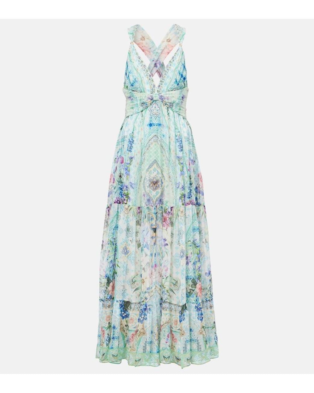 Camilla Blue Crystal-Embellished Silk Maxi Dress