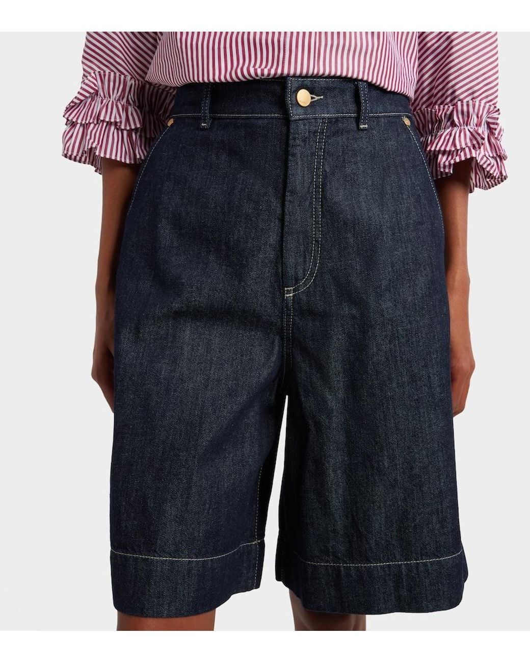 Max Mara Blue Quadro Denim Bermuda Shorts