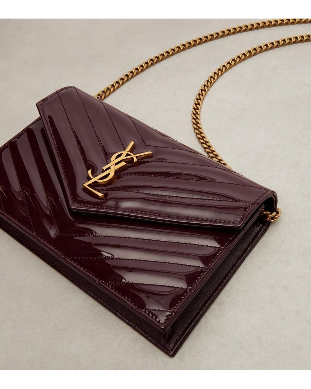 Saint Laurent White Cassandre Envelope Leather Wallet On Chain
