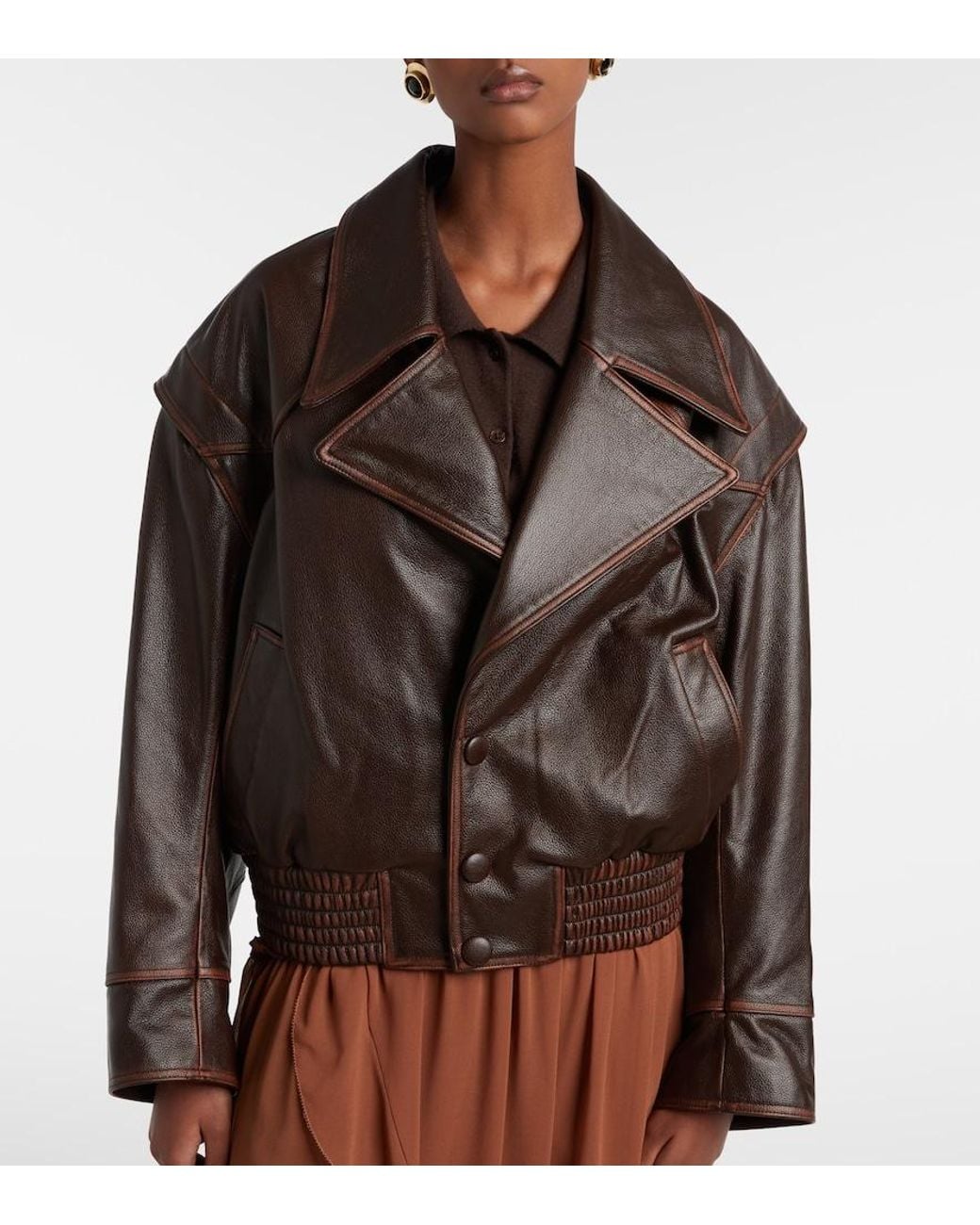 JACQUES WEI Brown Leather Biker Jacket