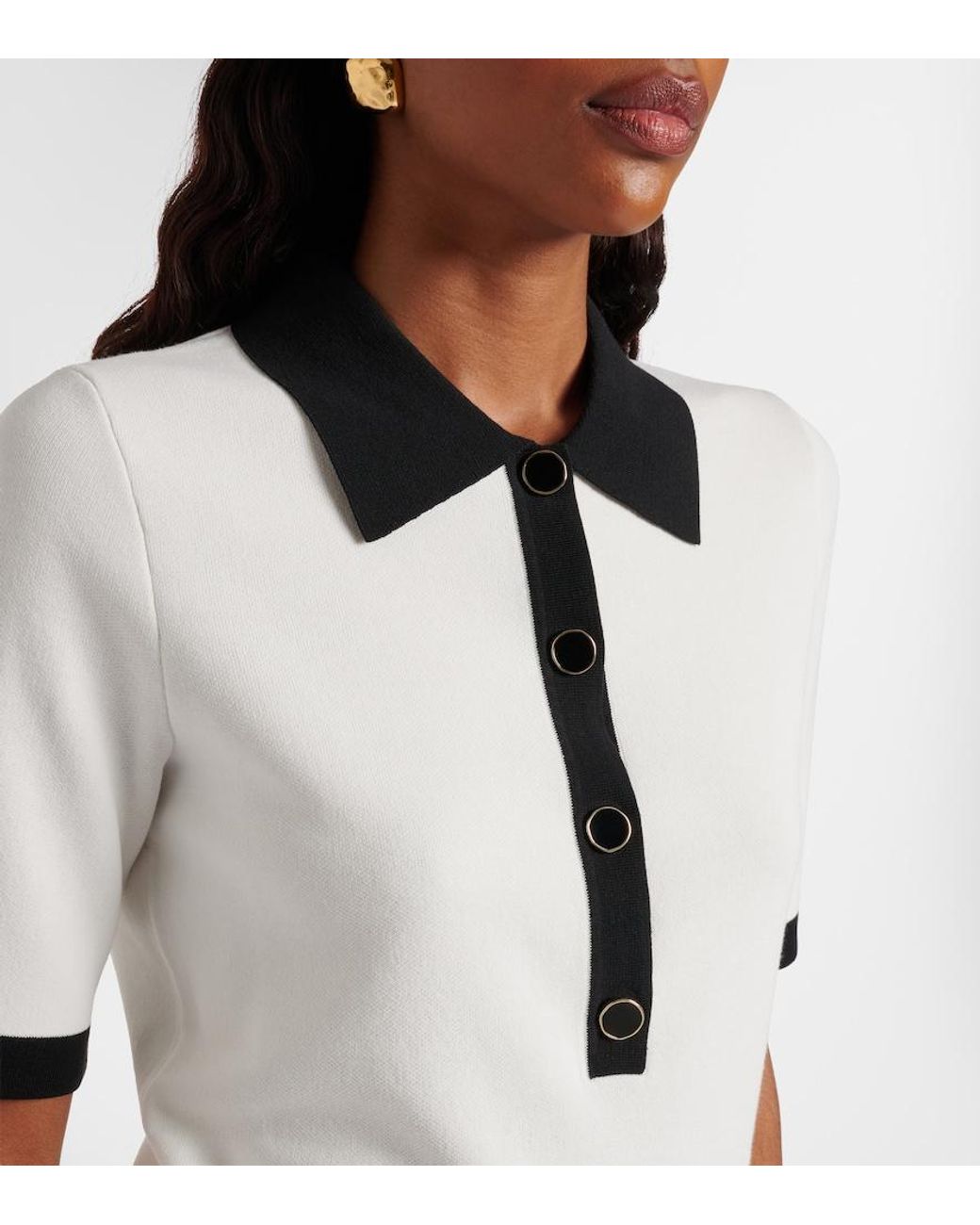 Nina Ricci White Ribbed-Knit Polo Shirt