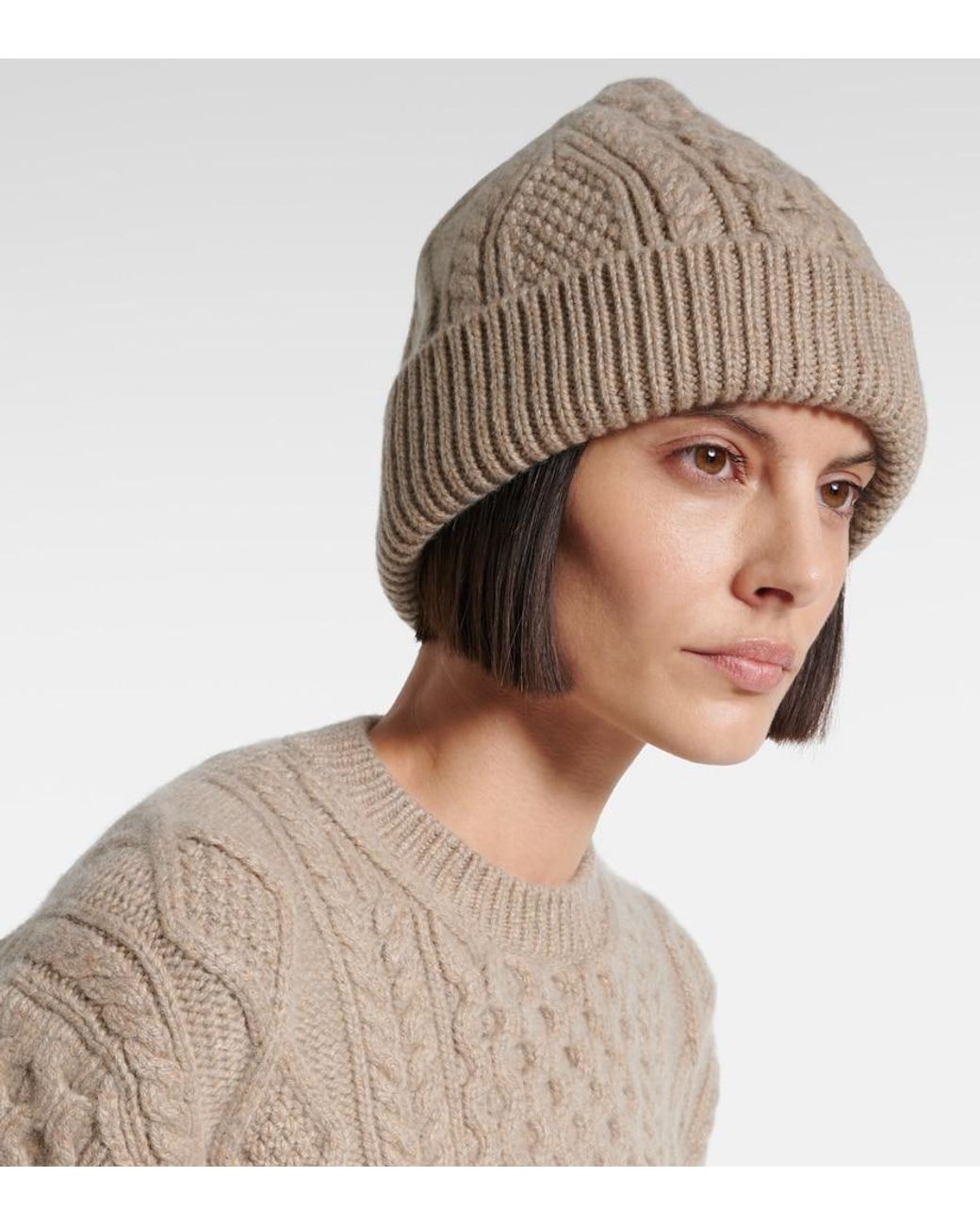 Loro Piana Natural Cable-Knit Cashmere Beanie