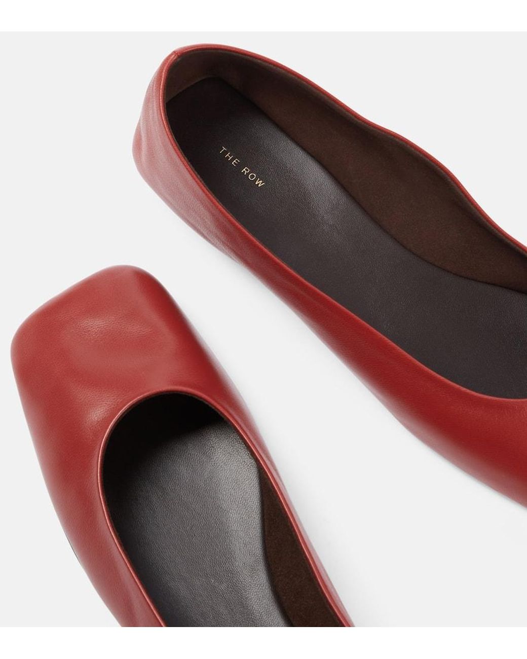 The Row Square Leather Ballet Flats in Red | Lyst