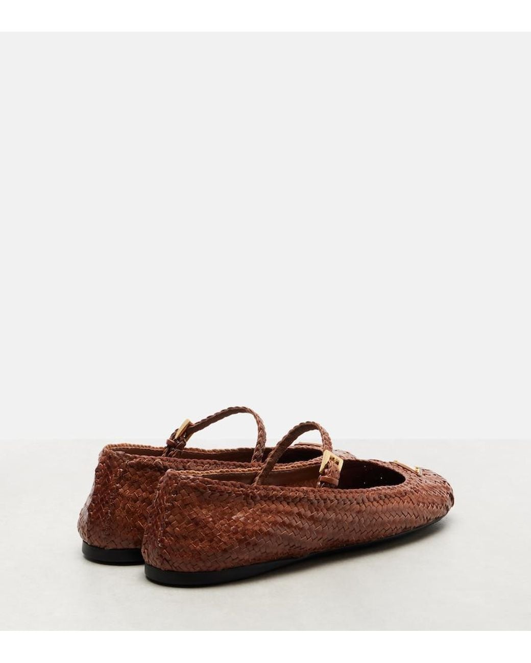 Prada Woven Leather Mary Jane Flats in Brown | Lyst