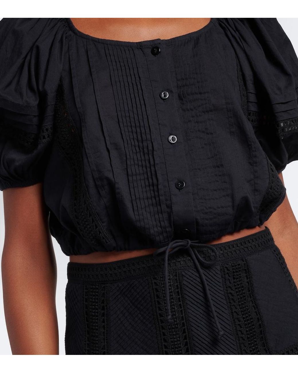 Ulla Johnson Black Clara Embroidered Cotton Crop Top
