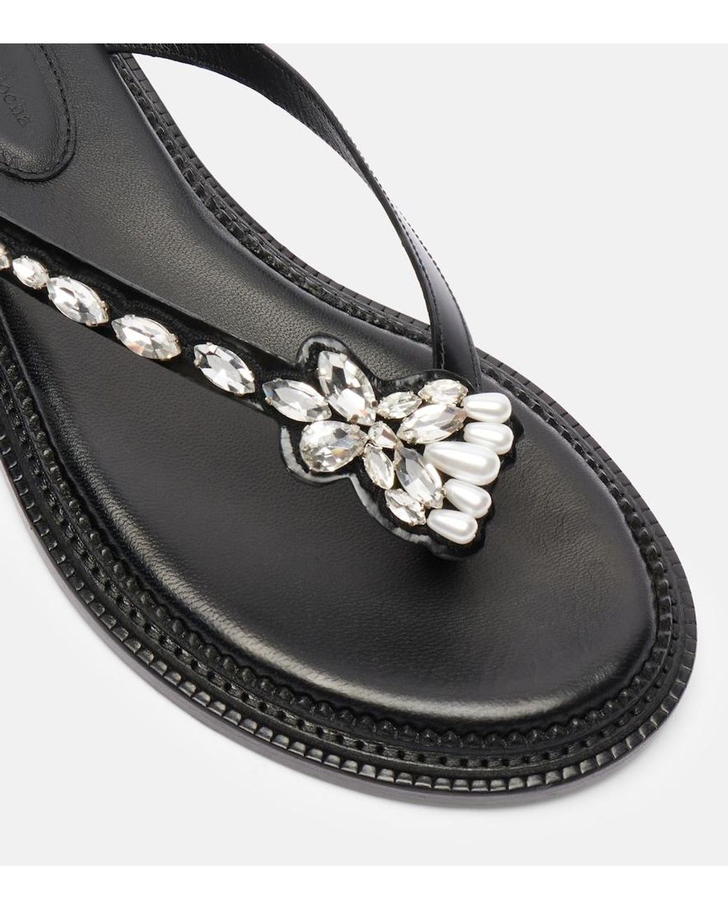 Simone Rocha Black Embellished Leather Thong Sandals