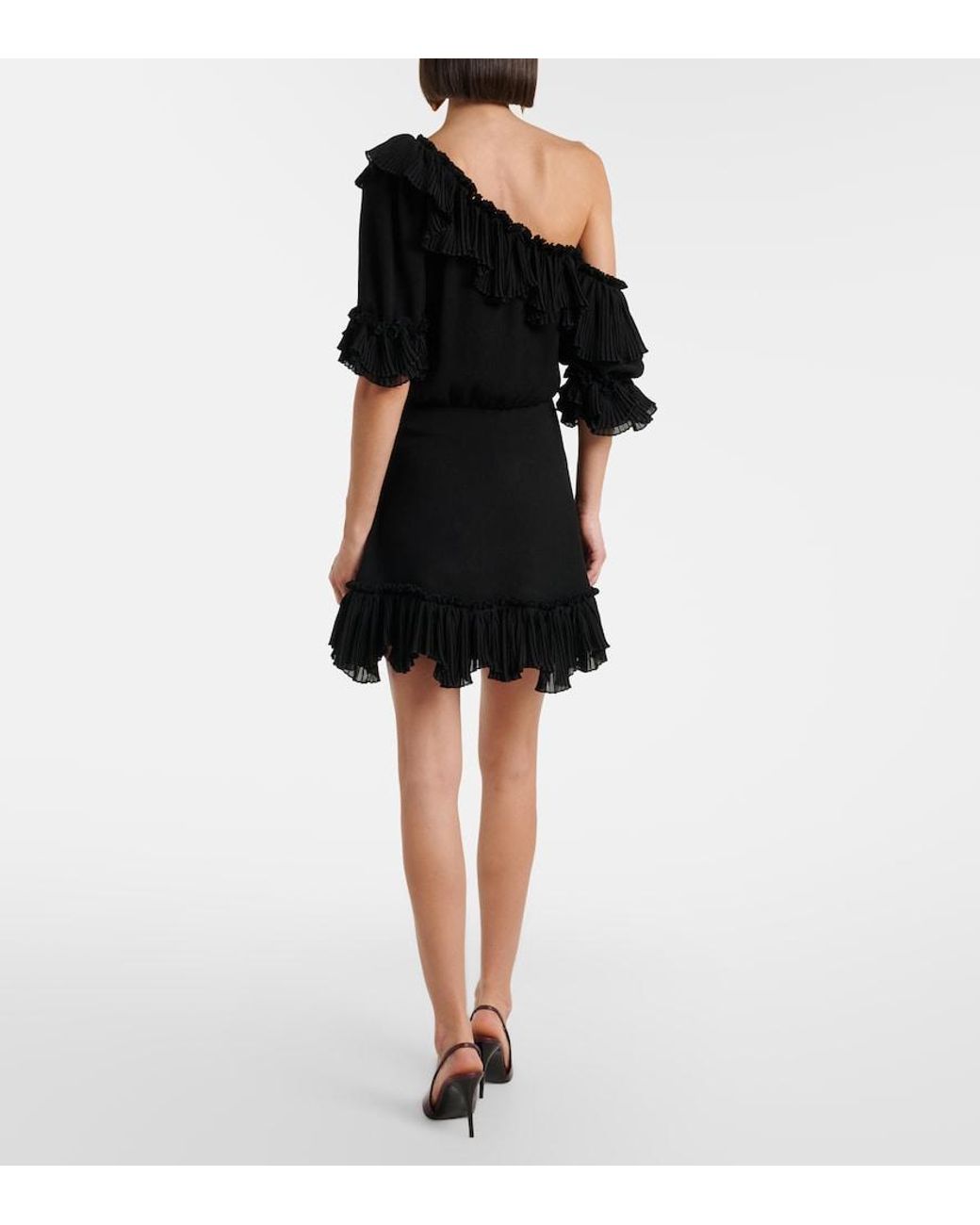 Saint Laurent Black Ruffled Silk Crepon Minidress