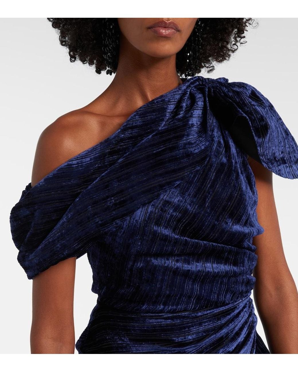 Isabel Marant Blue Cyane One-Shoulder Velvet Midi Dress