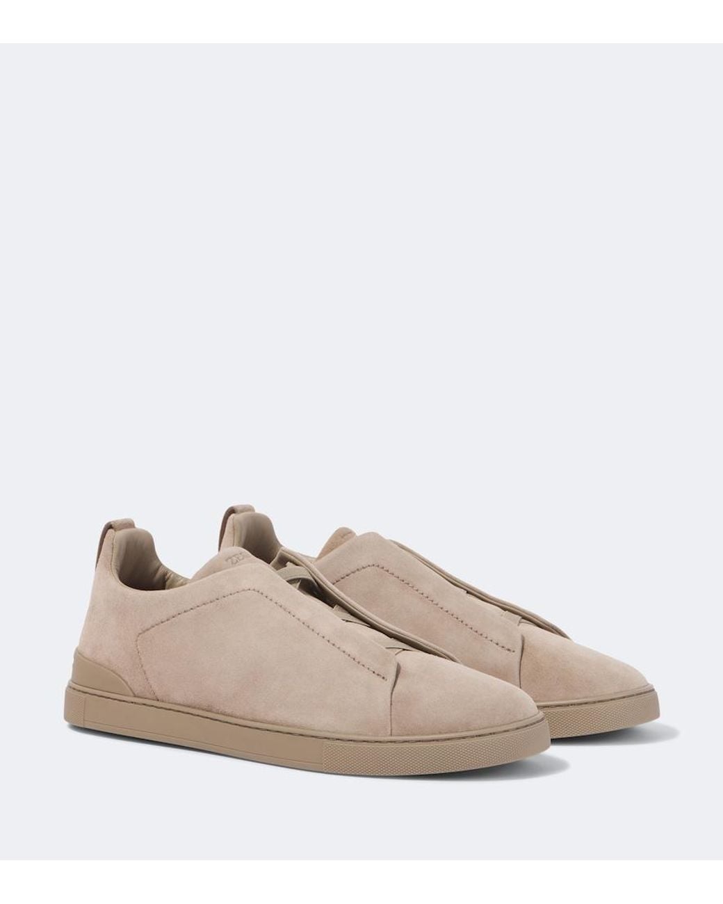 Zegna Natural Triple Stitch Suede Slip-On Sneakers for men