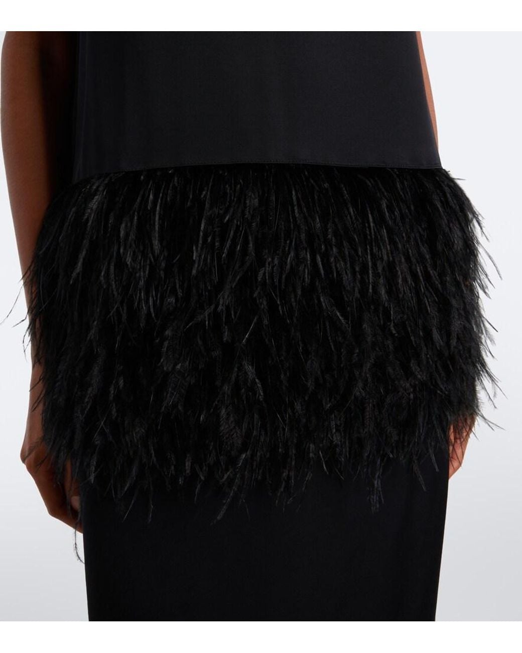 Loulou de Saison Black Sonia Feather-Trimmed Midi Dress