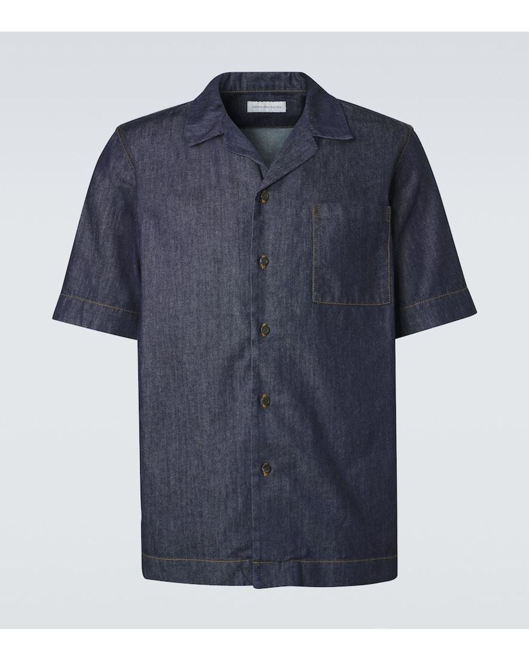Dries Van Noten Blue Cotton Denim Bowling Shirt for men