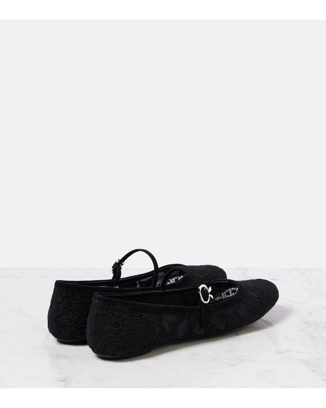 Gianvito Rossi Black Mj Leather-Trimmed Lace Ballet Flats