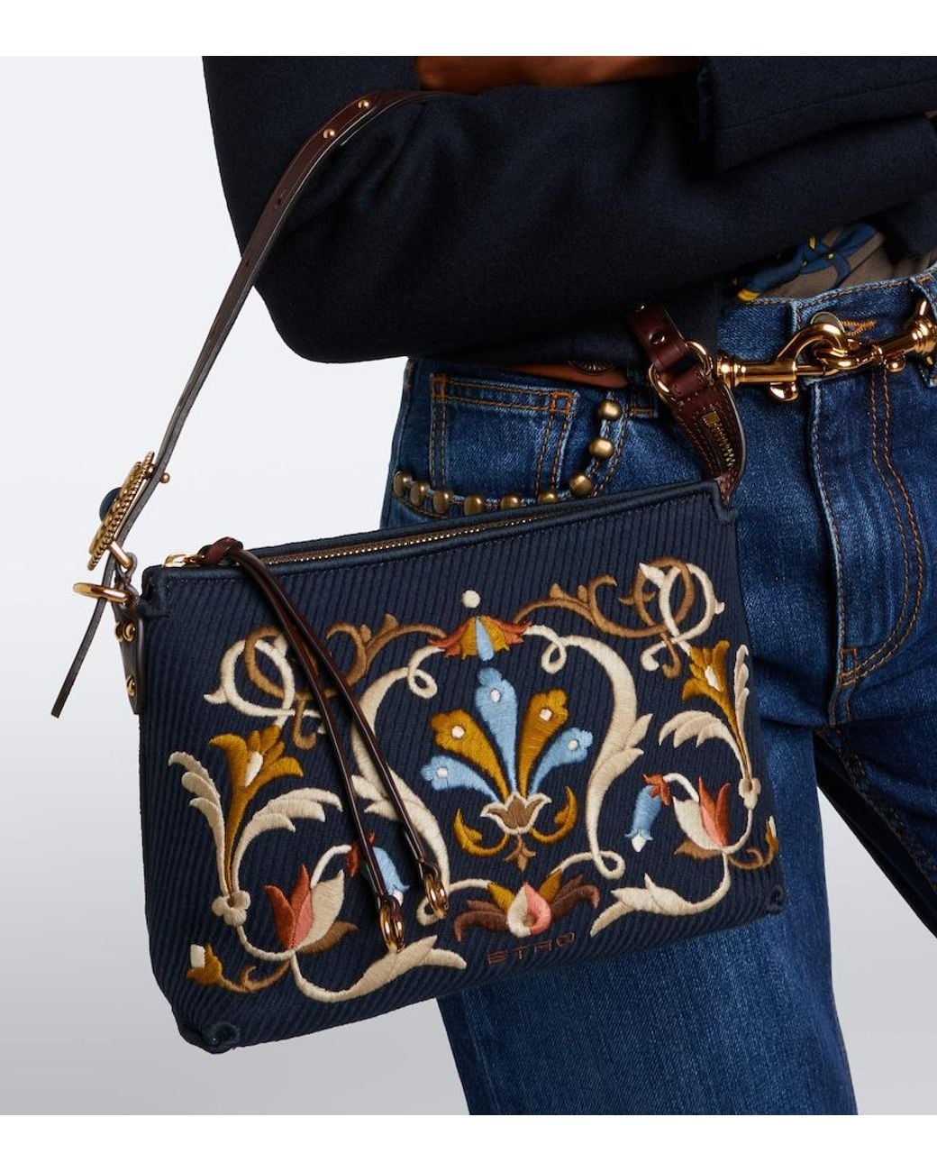 Etro Black Rosette Small Canvas Shoulder Bag
