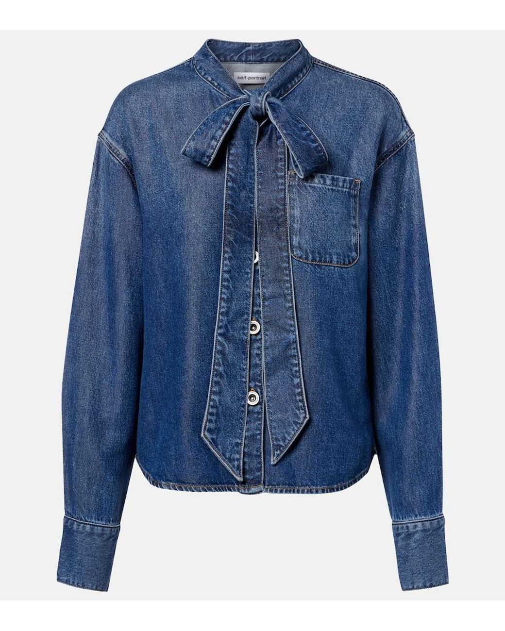 Self-Portrait Blue Bow-Detail Denim Shirt