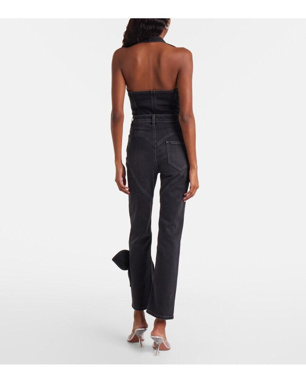 Area Blue Bow-Detail Cropped Straight Jeans