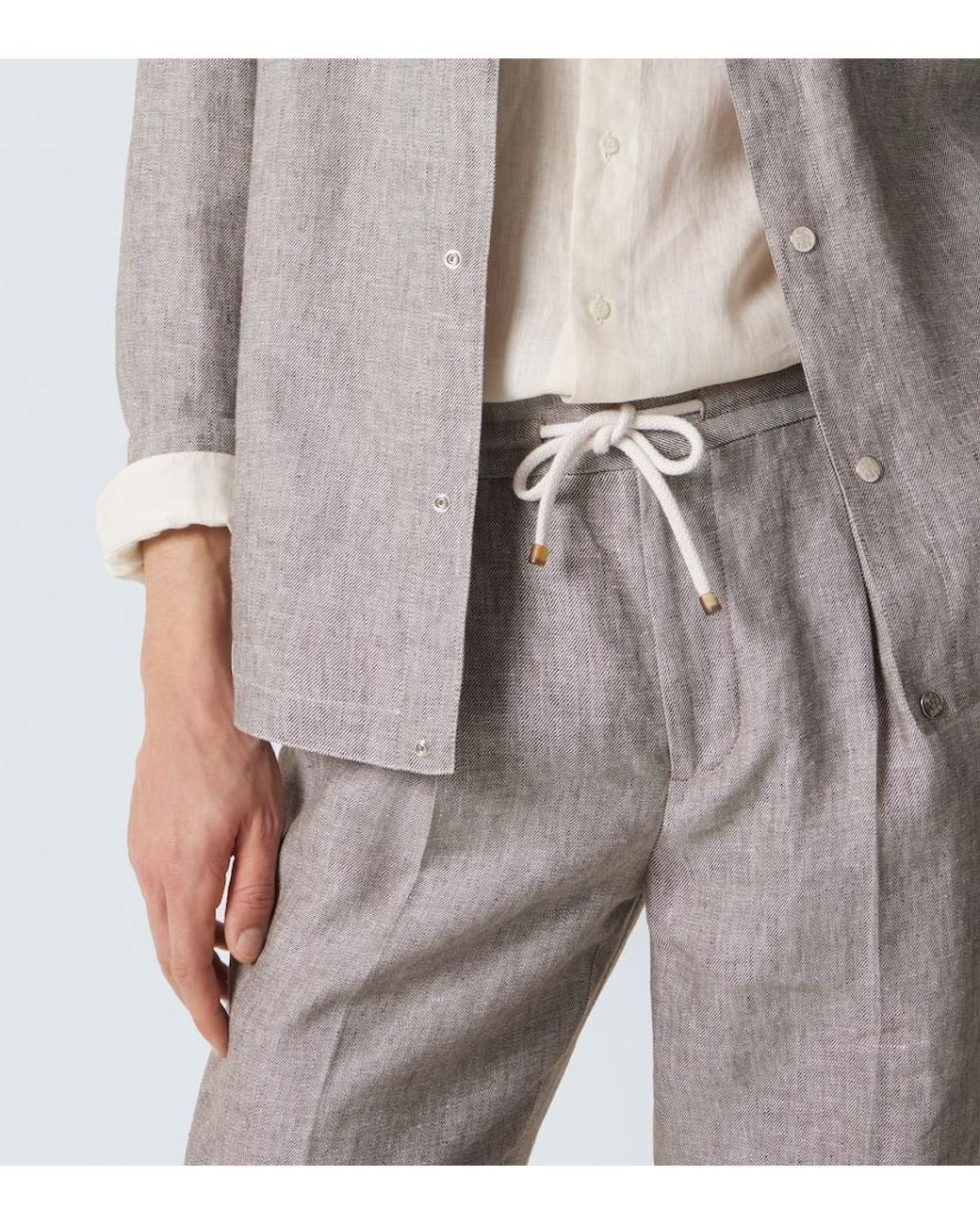 Brunello Cucinelli Gray Hemp And Linen Tapered Pants for men