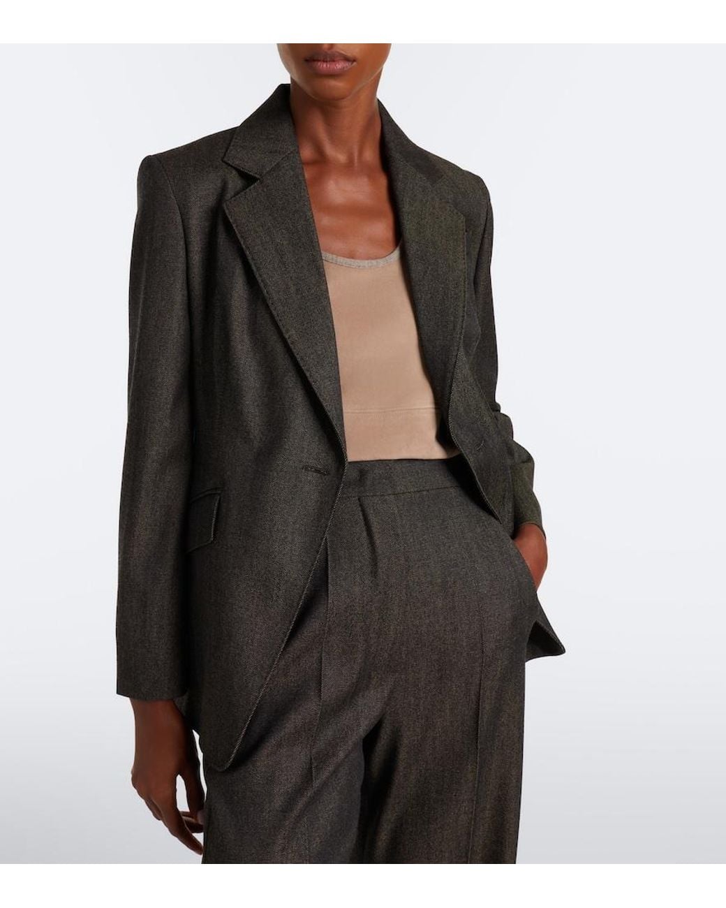 Max Mara Brown Wool And Cashmere-Paneled Suede Top