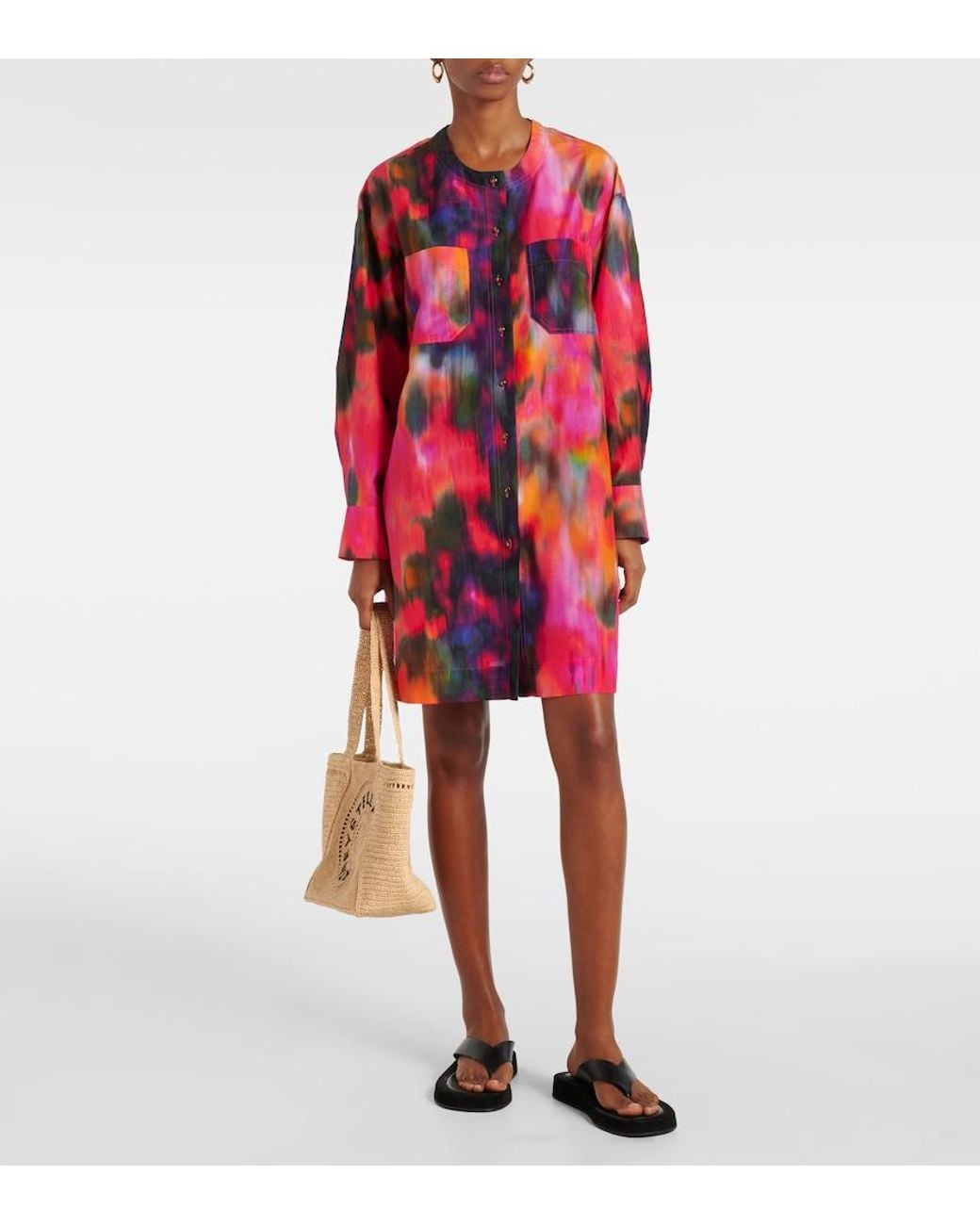 Eres Pink Galaxie Cotton And Silk Shirt Dress