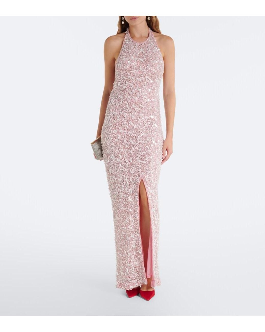La Fuori Pink Isolde Sequined Halterneck Gown