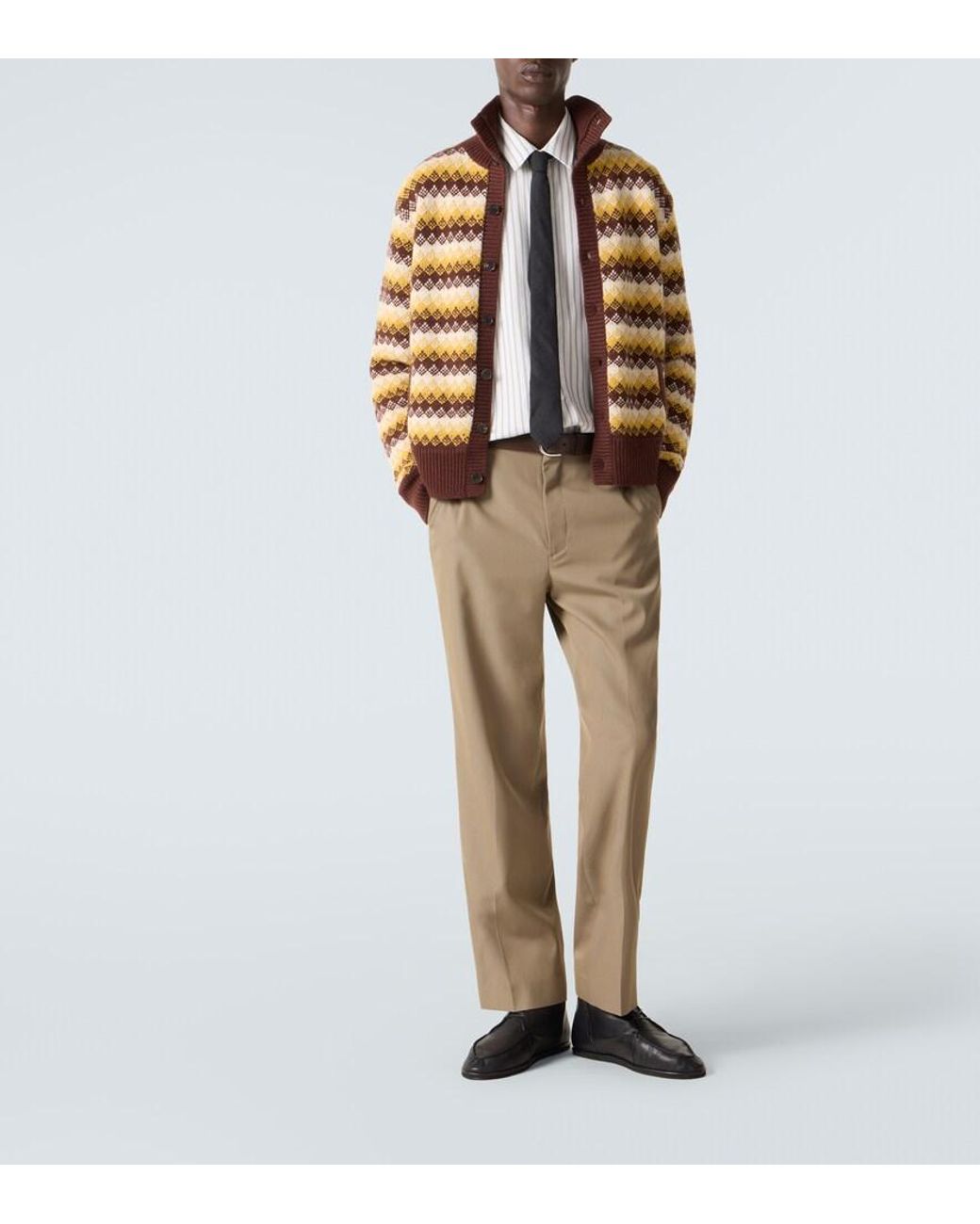 Auralee Orange Jacquard Cashmere And Wool Cardigan for men