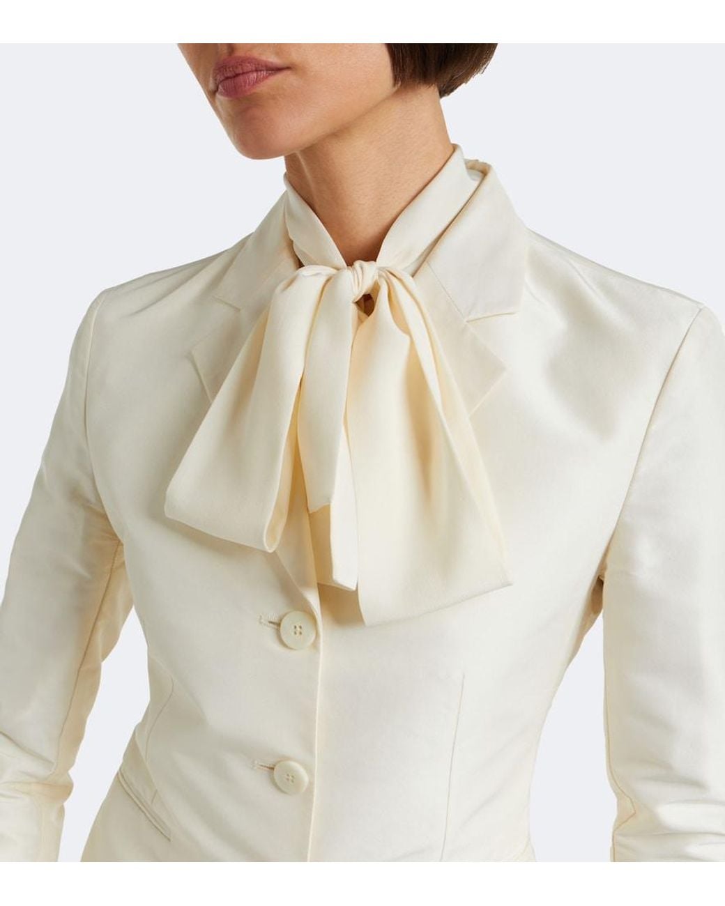 Gucci White Single-Breasted Silk Faille Blazer