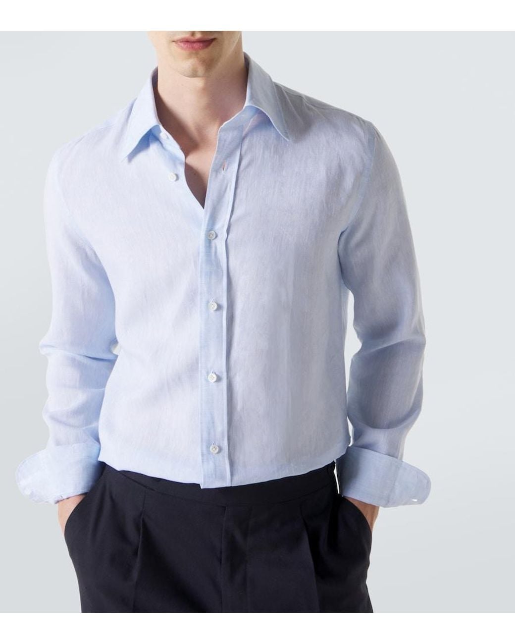 Thom Sweeney Blue Linen Shirt for men