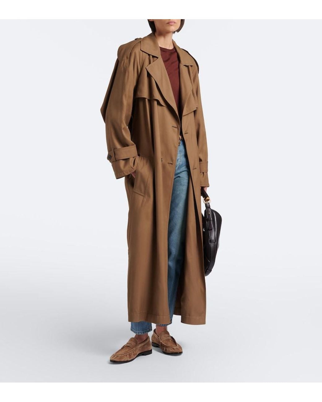 Saint Laurent Natural Double-Breasted Twill Trench Coat