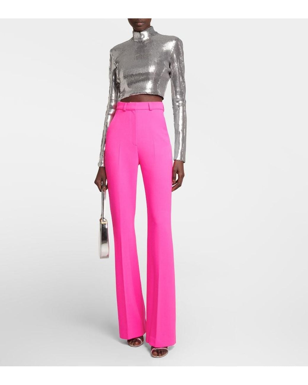 David Koma Pink High-rise Flared Wool-blend Pants